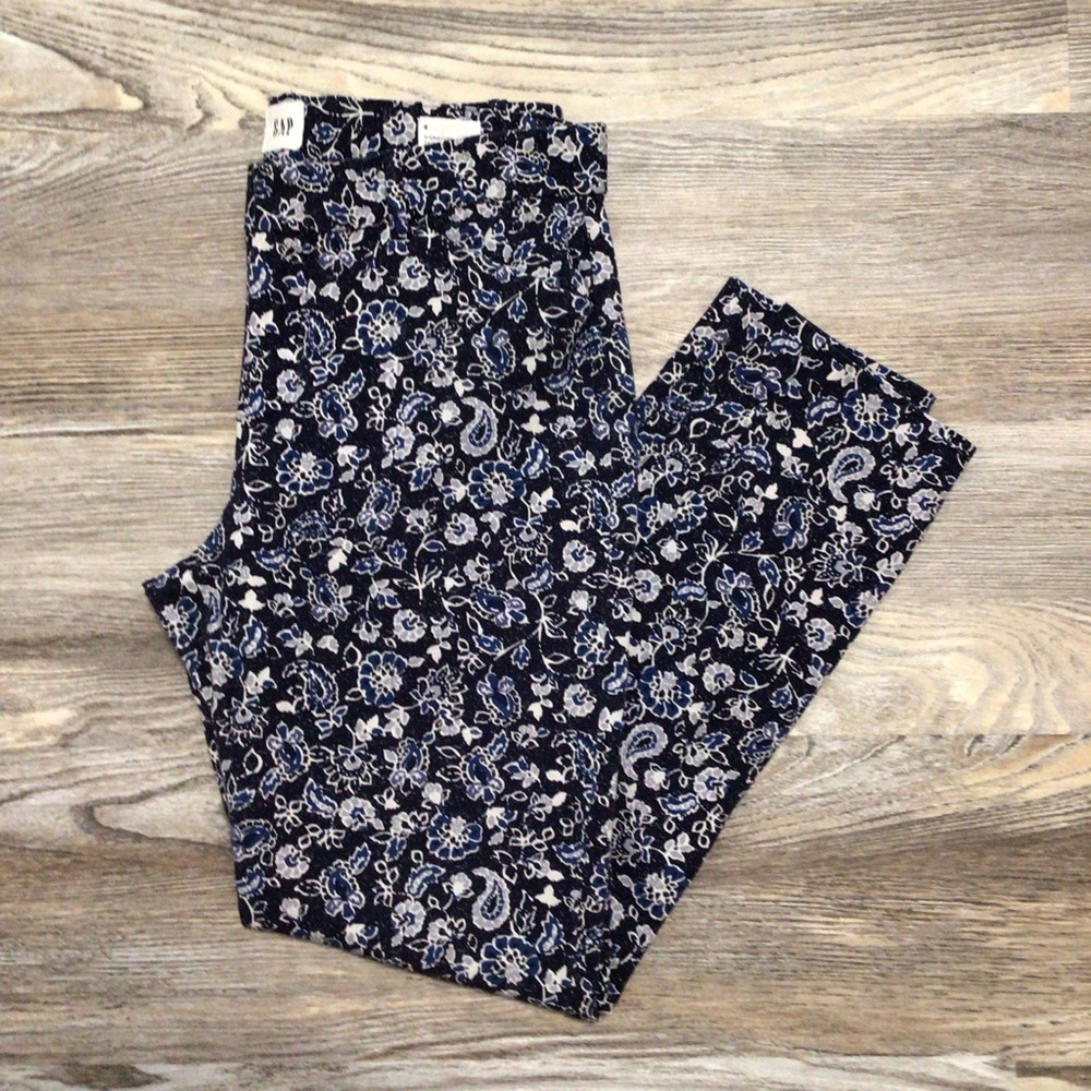 GAP Signature Skinny Ankle Mid Rise Stretch Pants Blue Floral 6